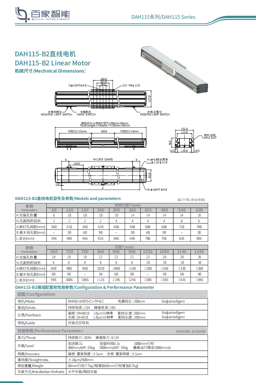 直線電機DAH115-B2-T1080-D010-0.2